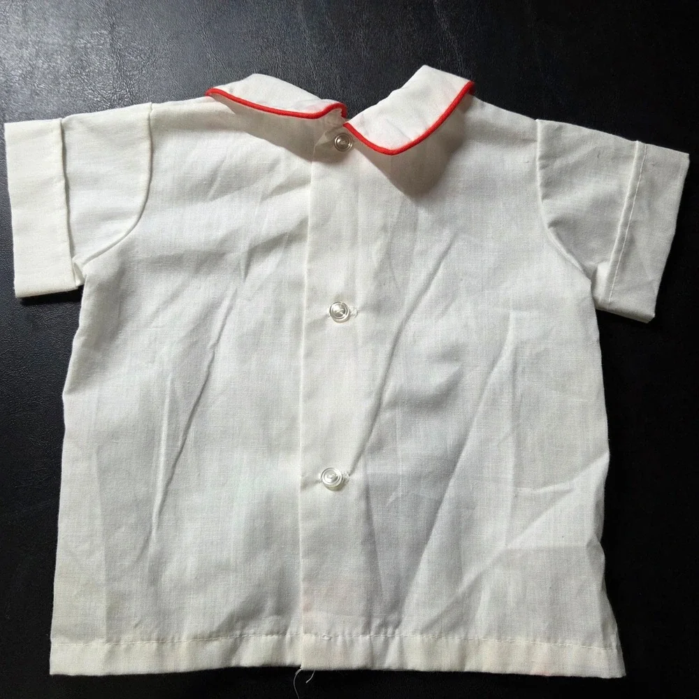 Trotter Street Vintage Overalls Set Kids 6M Blue White Good Animal Applique